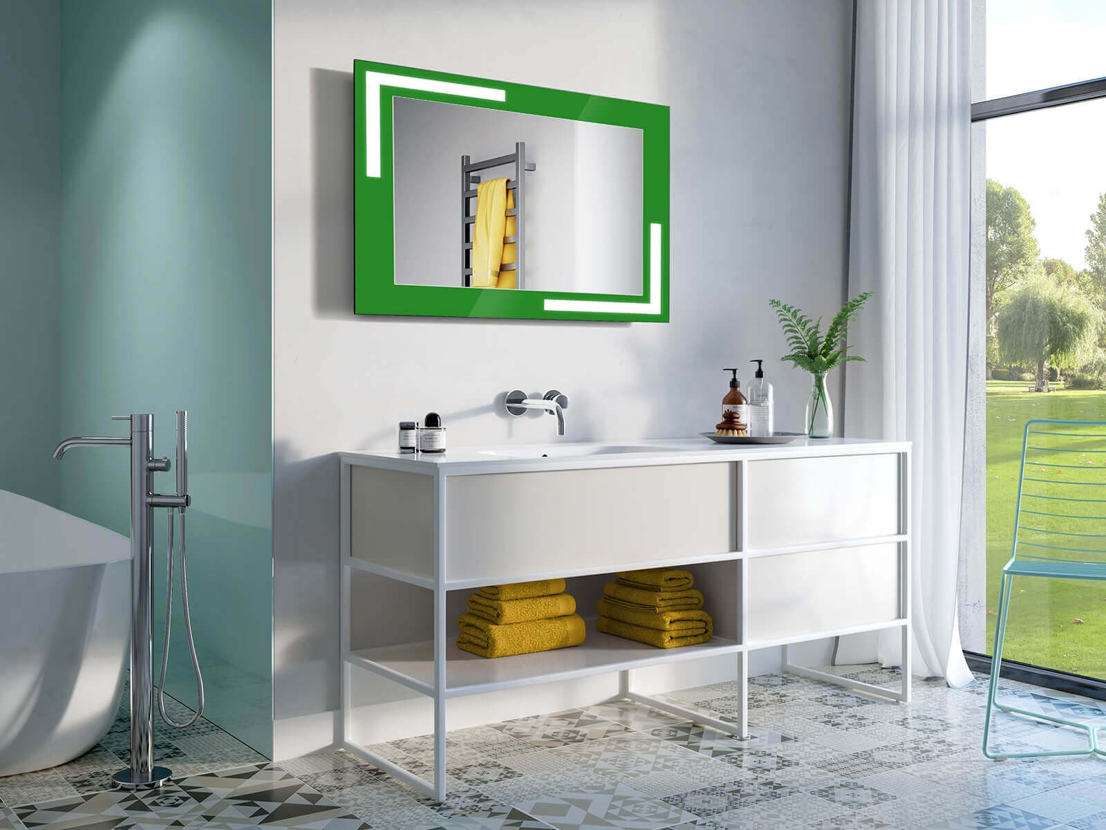 Specchio Rettangolare LED Con Cornice Verde - W-ARWR 53x63