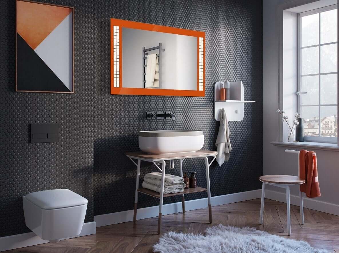 Specchio Rettangolare LED Mosaico Con Cornice Arancione - W-CBUO
