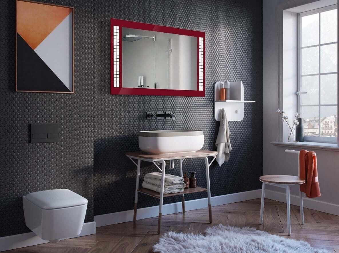Specchio Rettangolare LED Mosaico Con Cornice Rossa - W-CBUR