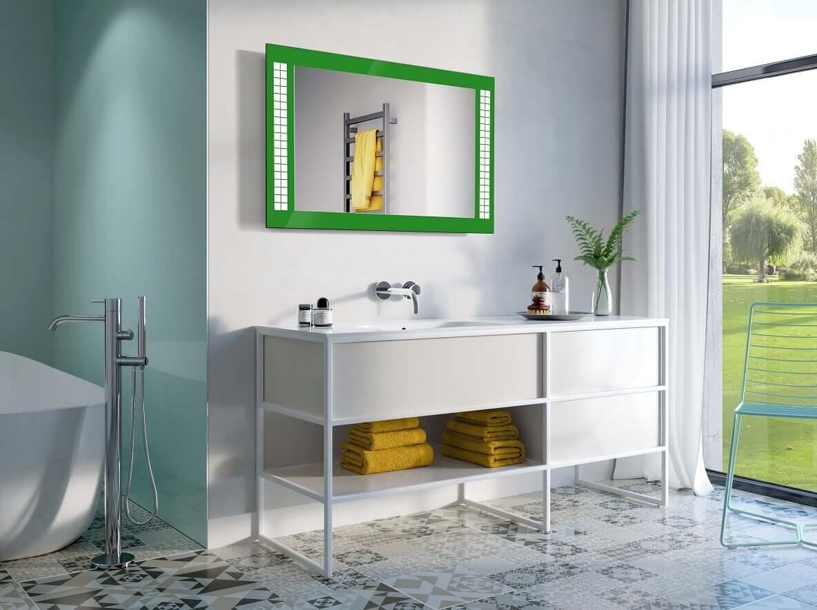 Specchio Rettangolare LED Mosaico Con Cornice Verde - W-CBUG