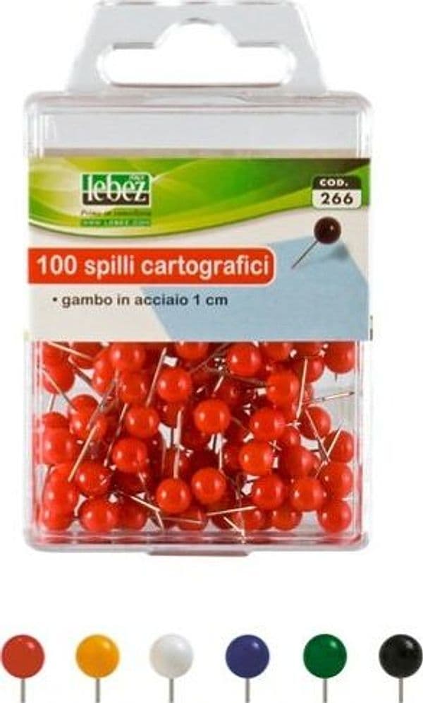 Spilli cartografici a sfera - bianco - Lebez - conf. 100 pezzi Cancelleria e prodotti per ufficio/Archivio ufficio e accessori per scrivania/Nastri colle elastici e graffette/Puntine e ganci Eurocartuccia - Pavullo, Commerciovirtuoso.it