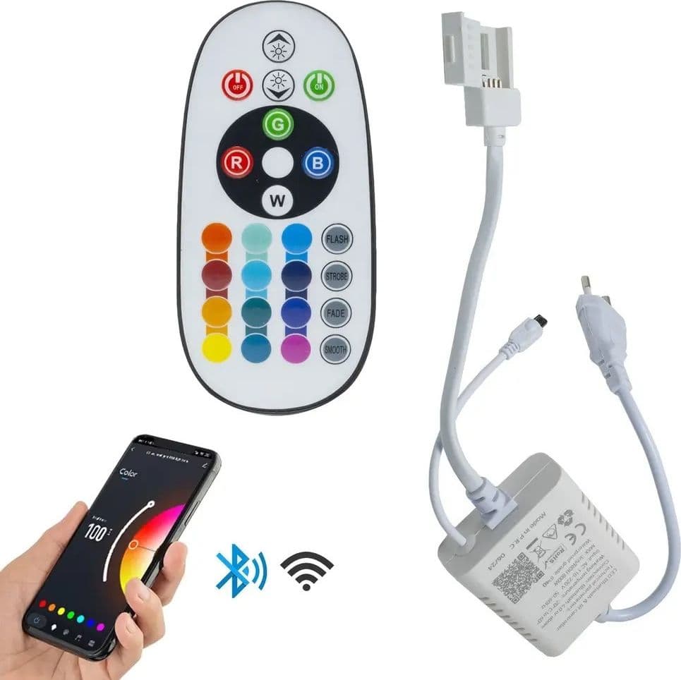 CONTROLLER TRASFORMATORE PER STRISCE LED RGB A 220V BLUETOOTH + TELECOMANDO S-RGB-220V-B in Nastri LED Trade Shop italia - Napoli, commercioVirtuoso.it