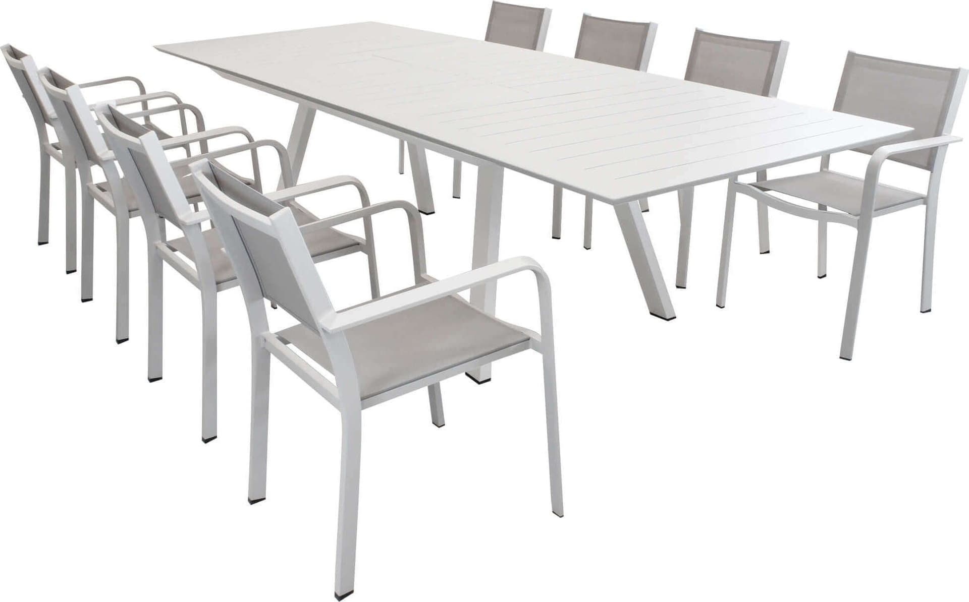 SPLENDOR---set-tavolo-da-giardino-allungabile-200/300x110-compreso-di-8-poltrone-in-alluminio-Tortora-Milani-Home