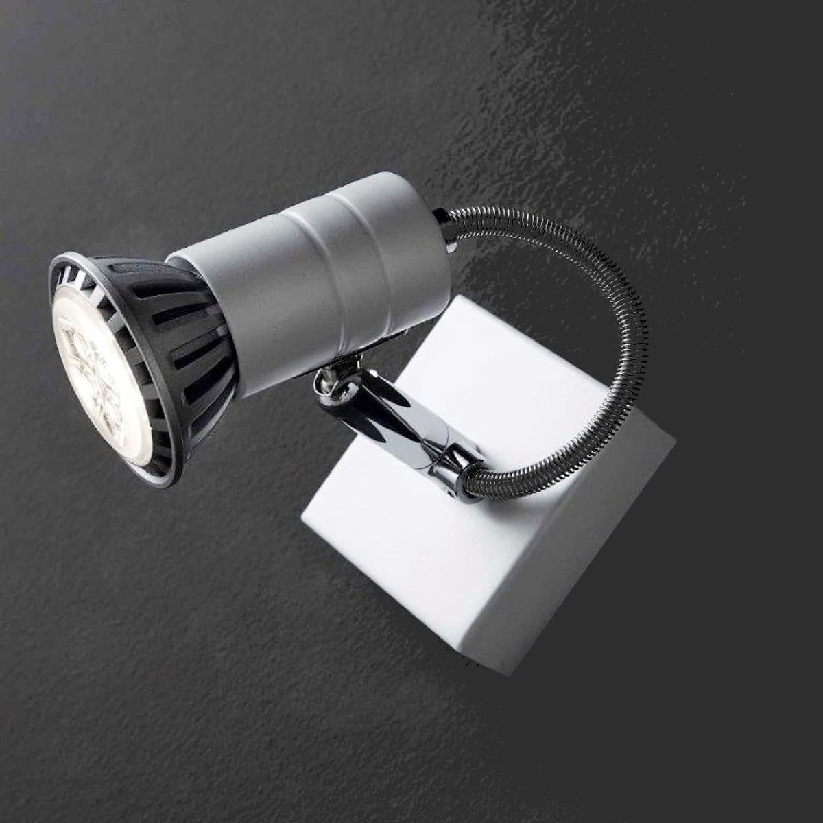 Spot-Illuminando-ZELIG-1-GU10-LED-7W-3000°K-faretto-metallo-cromo-bianco-orientabile-moderno-interno