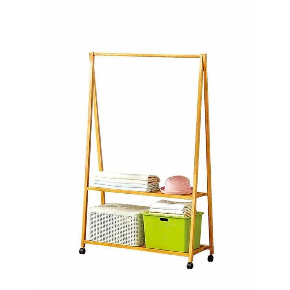 Stand-Appendiabiti-In-Legno-Bambù-Stender-Singolo-Mensole-Ruote-90-X-150cm-70198