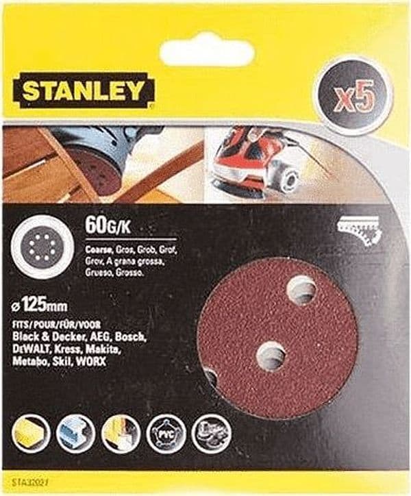 STANLEY-5-DISCHI-ABRASIVI-PER-LEVIGATRICI-ROTORBITALI-125-MM.-GRANA-60-STA32027