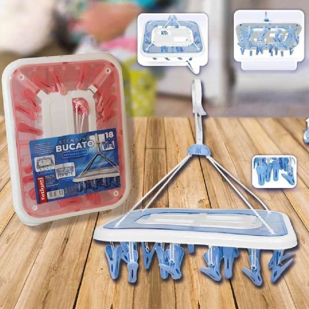 Stendino Bucato In Plastica 18 Pinze Rettangolare Biancheria Asciugatura 38306 Casa, arredamento e bricolage > Pulizia e Bucato > Stendibiancheria Trade Shop italia - Napoli, Commerciovirtuoso.it