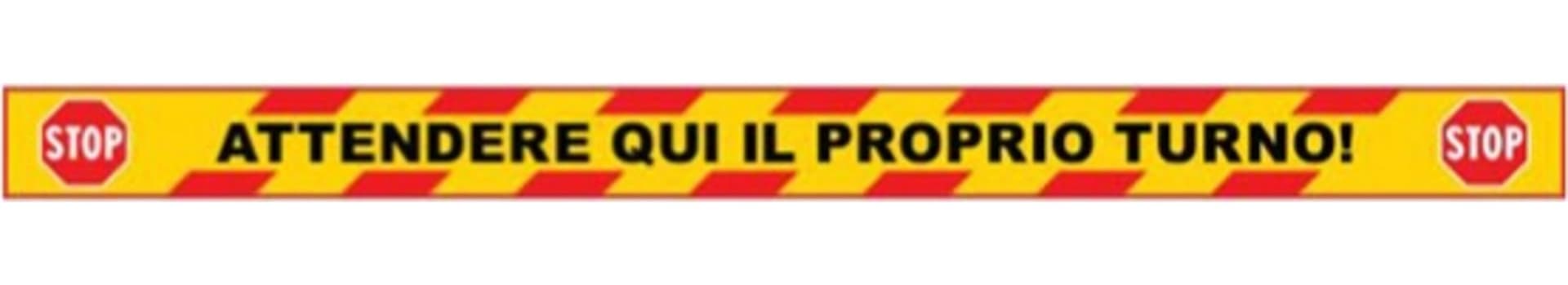 Striscia adesiva da terra - ''Attendere qui il proprio turno'' - 100x7 cm Fai da te/Sicurezza e protezione/Attrezzature per sicurezza sul lavoro/Segnaletica antinfortunistica Eurocartuccia - Pavullo, Commerciovirtuoso.it