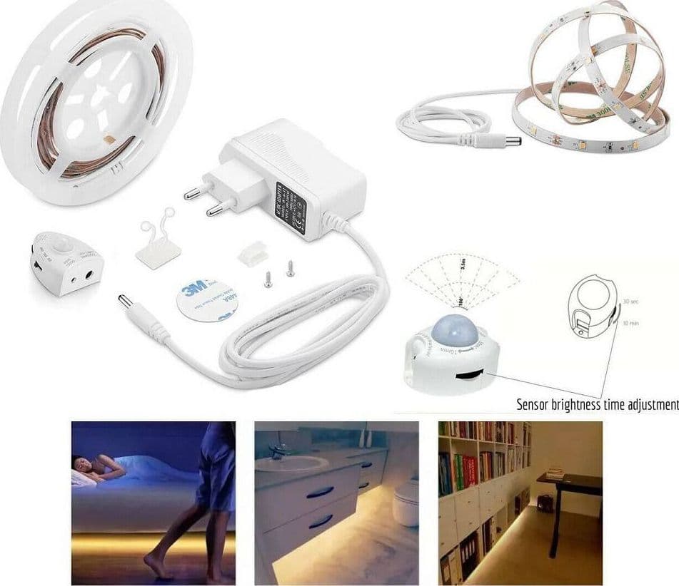 STRISCIA LED CON SENSORE DI MOVIMENTO LUCE BIANCA 6000K ARMADI BORDO LETTO 12V 0,5A in Nastri LED Trade Shop italia - Napoli, commercioVirtuoso.it