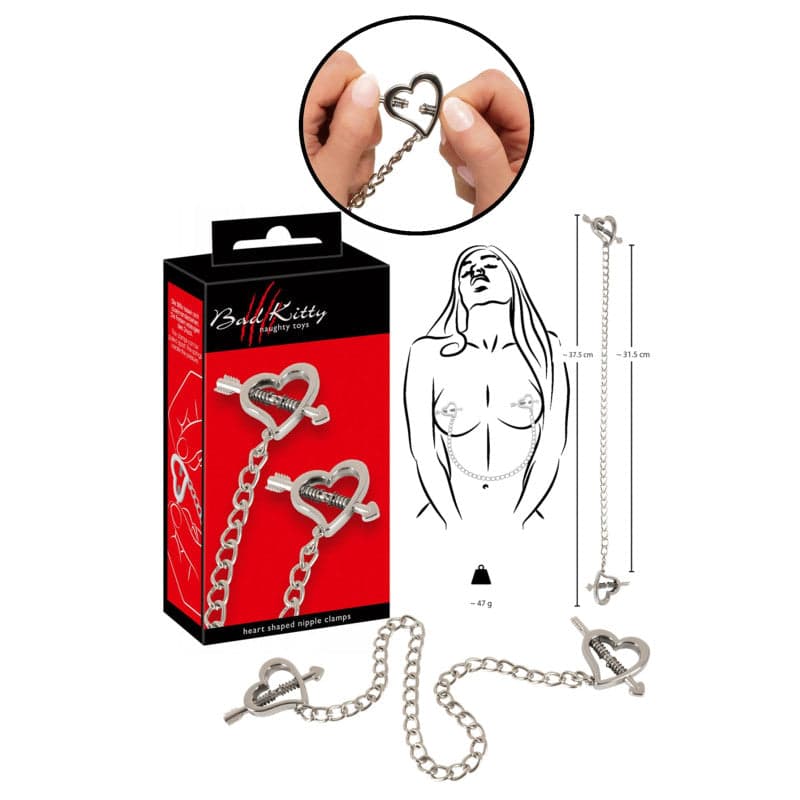 Pinzette per capezzoli a cuore incatenati Bad Kitty morsetti capezzoli bondage in prodotto Erosdom - Palmi, commercioVirtuoso.it