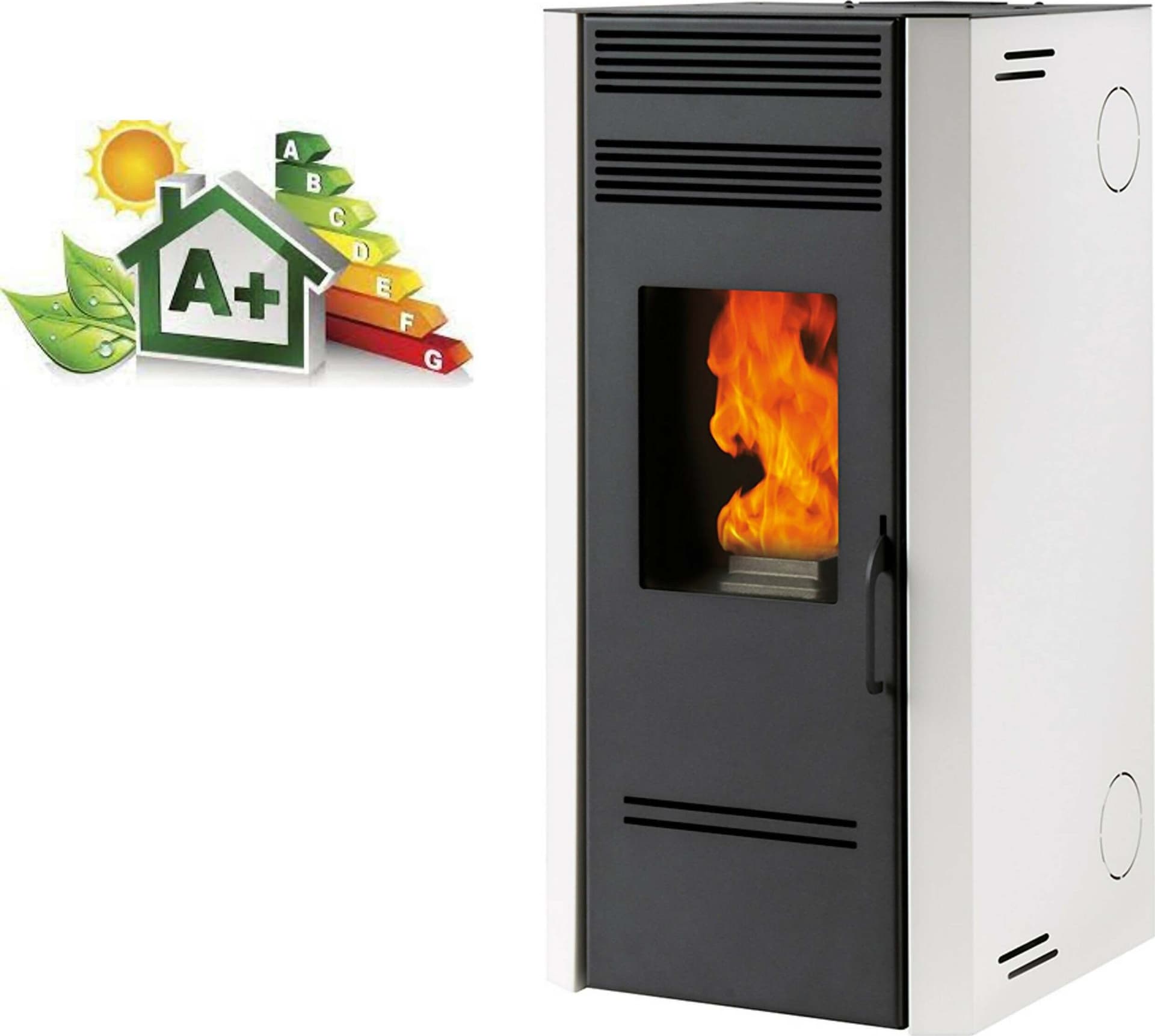 Stufa a Pellet Bio G 80 - 7,5 Kw Stufa a Pellet Con Braciere in Gisa Adatta per 80-90mq Con Uscita Fumi Superiore Dx, Laterale Dx, Posteriore Dx Biotermika in Stufe a pellet Biofiregrill - Casier, commercioVirtuoso.it