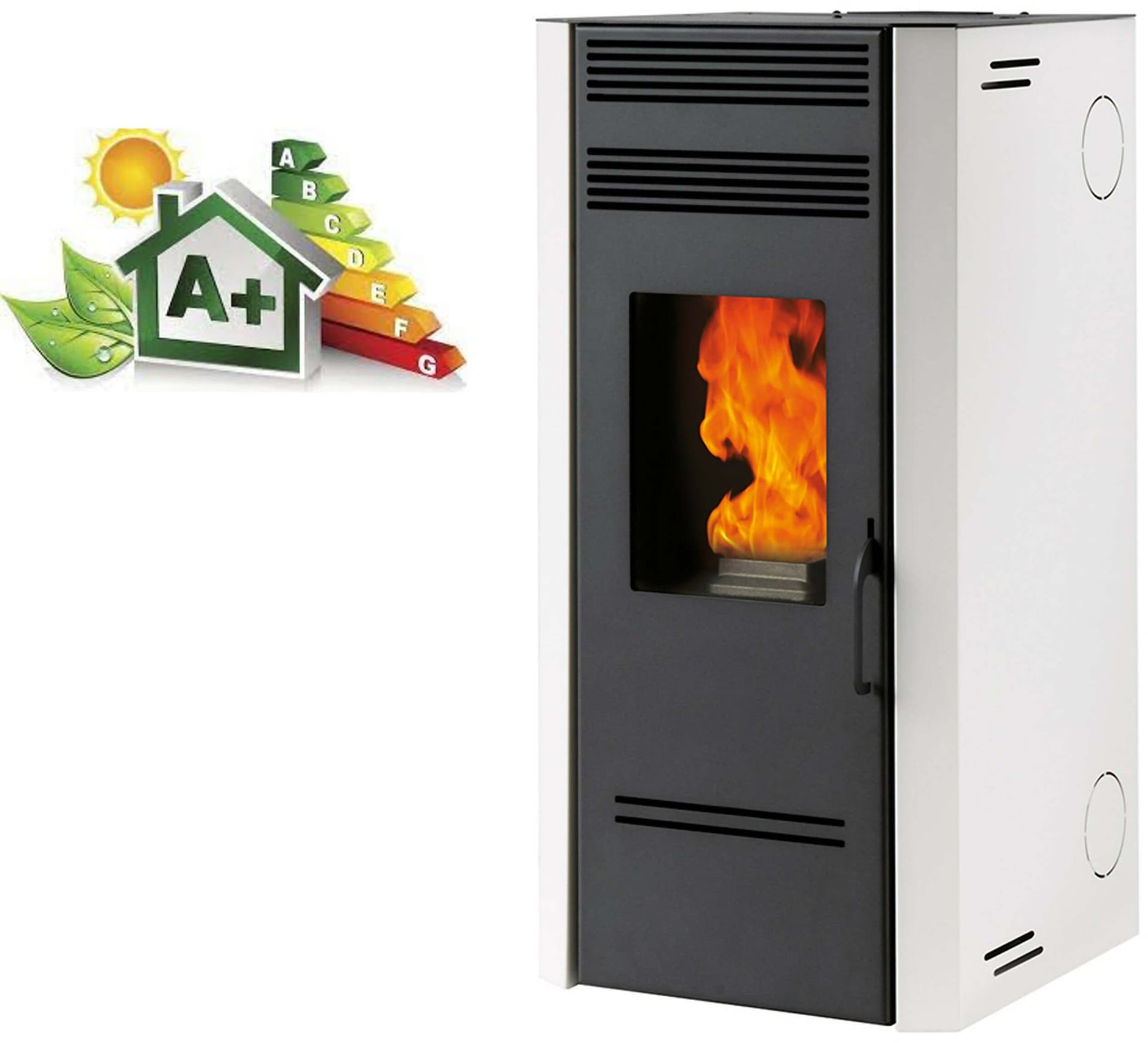 Stufa a Pellet Bio G 80 - 7,5 Kw Stufa a Pellet Con Braciere in Gisa Adatta per 80-90mq Con Uscita Fumi Superiore Dx, Laterale Dx, Posteriore Dx Biotermika in Stufe a pellet Biofiregrill - Casier, commercioVirtuoso.it