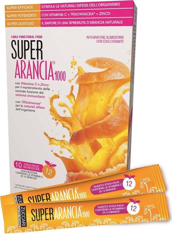 SUPER-ARANCIA-1000-10-STICK-PACK-MONODOSE-DA-3,7G-INTEGRATORE-ALIMENTARE-CON-EDULCORANTE