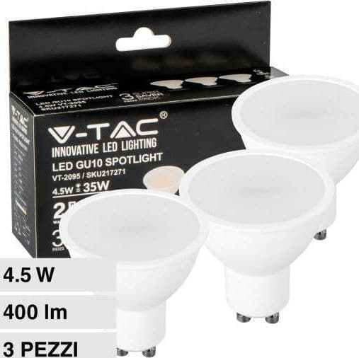 SUPER SAVER PACK 3X LAMPADINA LED GU10 4.5W FARETTO SPOTLIGHT SMDV-TAC VT-2095 - SKU 217269 / 217270 / 217271 Illuminazione/Illuminazione per interni/Luci da incasso Zencoccostore - Formia, Commerciovirtuoso.it