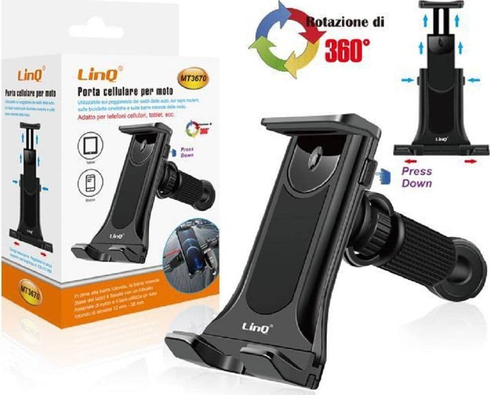 Supporto Staffa Porta Cellulare Per Moto Per Smartphone Rotazione Di 360? Mt3670 Elettronica/Cellulari e accessori/Accessori/Supporti Trade Shop italia - Napoli, Commerciovirtuoso.it