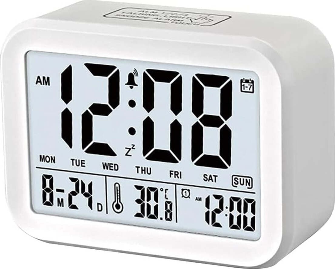 Sveglia orologio digitale lcd luminoso da tavolo con calendario e temperatura colore bianco audio parlante in lingua Inglese in Sveglie 85cento.it - Potenza, commercioVirtuoso.it