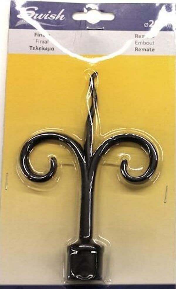 SWISH---TERMINALE/POMOLO-PER-BASTONI-TENDE-IN-ACCIAIO-NERO-OPACO-GIGLIO-D.20-MM