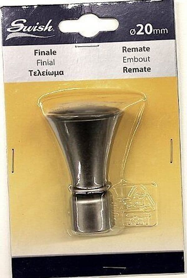 SWISH---TERMINALE/POMOLO-PER-BASTONI-TENDE-IN-ACCIAIO-NICKEL-SATINATO-TROMBA-D.20-MM