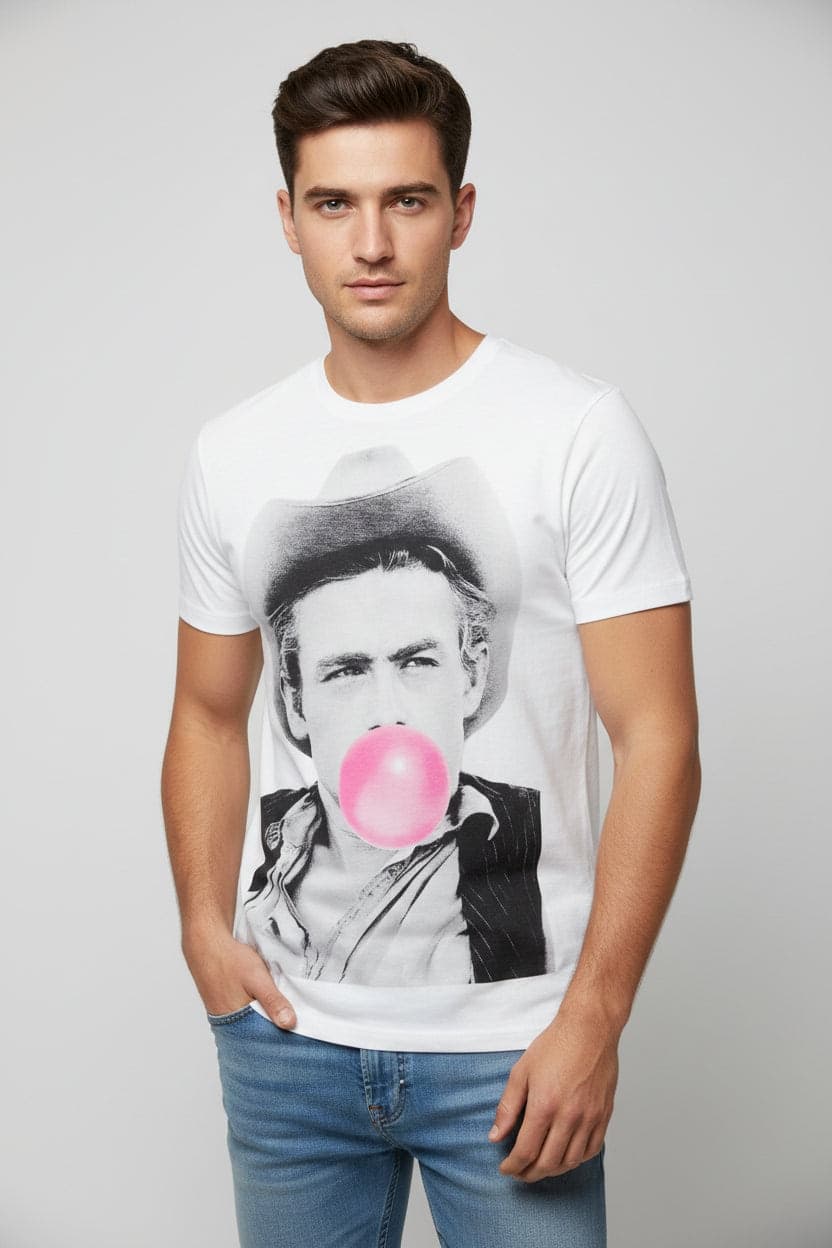 T-Shirt Uomo Let's Bubble Stampa Personaggi Bianco - Streetwear Italiano in T-shirt Couture - Sestu, commercioVirtuoso.it