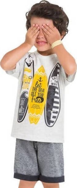 T-SHIRT Bambino 100% Cotone Grigia Stampata Surf Maglia Mezze Maniche Scollo V Bimbo Maglietta Estiva Stampa Multi Colore Gialla Grigia Surf T-SHIRT Piccole Canaglie - Tropea, Commerciovirtuoso.it