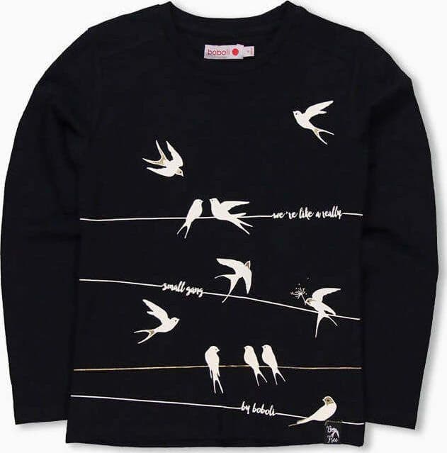 T-shirt Bianca e Nera Bambina Stampata Rondini Maglia Girocollo Maniche Lunghe Uccelli Bimba 100% Cotone t-shirt bambina Piccole Canaglie - Tropea, Commerciovirtuoso.it