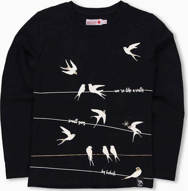 T-shirt Bianca e Nera Bambina Stampata Rondini Maglia Girocollo Maniche Lunghe Uccelli Bimba 100% Cotone t-shirt bambina Piccole Canaglie - Tropea, Commerciovirtuoso.it