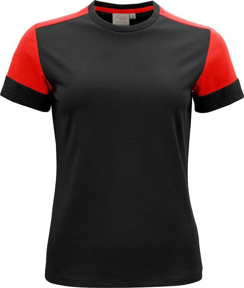 T-shirt Bicolore Prime Nero Rosso Maglietta Donna Misto Cotone Organico Poliestere Riciclato Ecosostenibile in T-Shirt Dresswork - Como, commercioVirtuoso.it