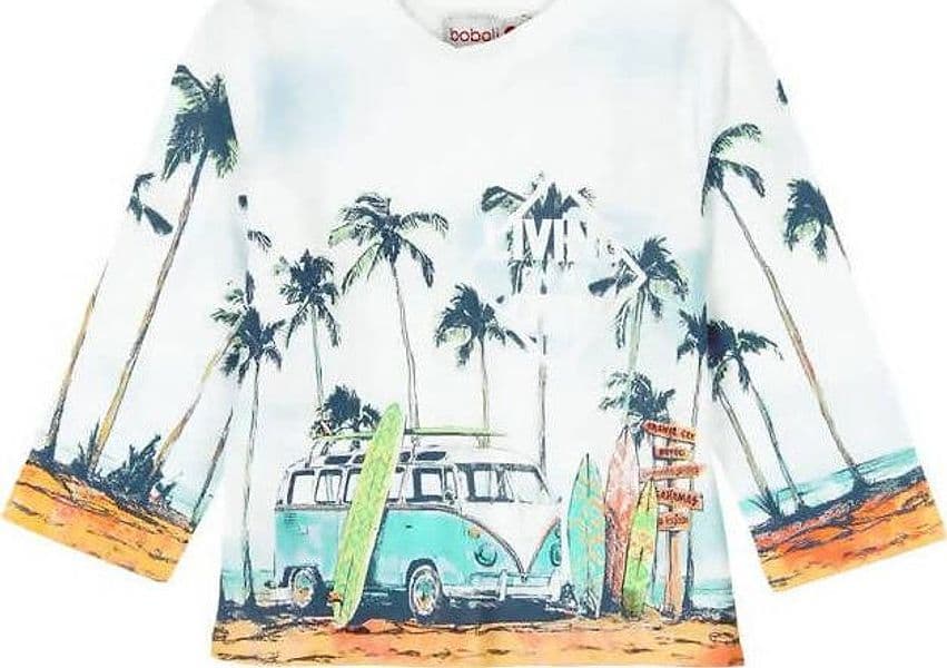 T-Shirt Bimbo Bianca 100% Cotone Stampata Palme Maglia Maniche Lunghe Multi Color Bambino Girocollo Colorata Maglietta t-shirt baby maschio Piccole Canaglie - Tropea, Commerciovirtuoso.it
