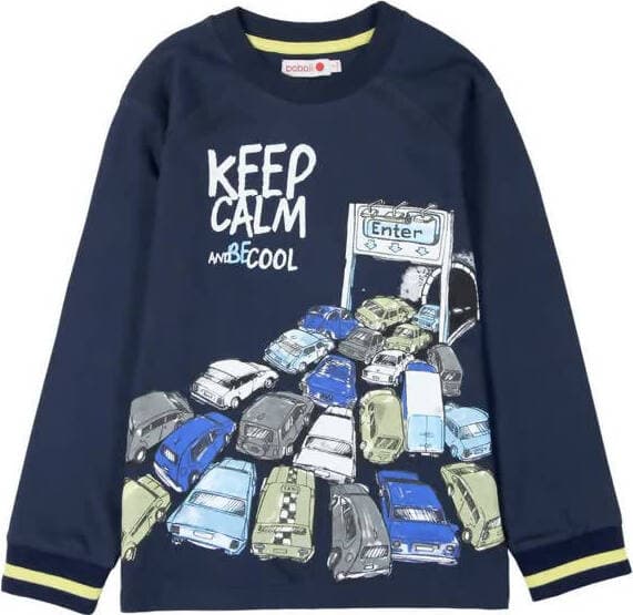 T-Shirt Bimbo Blu Marine 100% Cotone Stampata Keep Calm Macchine Maglia Maniche Lunghe Bambino Girocollo Colorata Maglietta Fashion Boy t-shirt bambino Piccole Canaglie - Tropea, Commerciovirtuoso.it