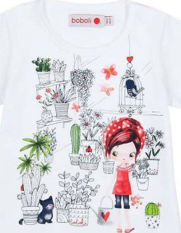 T-Shirt Estiva Bambina Maniche Corte Girocollo Maglietta Stampata Bimba 100% Cotone Maglia Mezze Maniche Bianco Bambino Estate Colorata Boboli