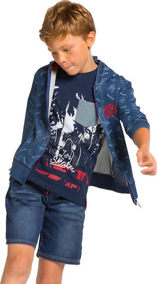 T-Shirt Estiva Bambino Mezze Maniche Blu Stampa Rossa Palme Maglietta Girocollo Maniche Corte Estate Bimbo 100% Cotone Navy Blue Boboli
