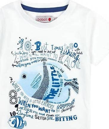 T-Shirt Estiva Bimbo Maniche Corte Girocollo Bianca Maglietta Stampata Pesce 100% Cotone Maglia Mezze Maniche Bambino Pesci Estate Blu e Bianco Boboli. t-shirt baby maschio Piccole Canaglie - Tropea, Commerciovirtuoso.it