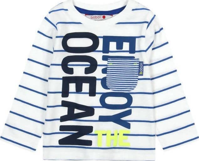T-Shirt Estiva Bimbo Maniche Lunghe Girocollo Bianca Righe Blu Ocean Maglietta Stampata Oceano 100% Cotone Maglia Bambino Estate Blu e Bianco Boboli. t-shirt baby maschio Piccole Canaglie - Tropea, Commerciovirtuoso.it