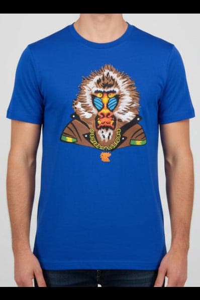 T-Shirt Uomo Gallo Fantasia Stampa Babbuino Blu - Eleganza Italiana Premium in T-shirt Couture - Sestu, commercioVirtuoso.it