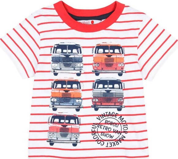 T-shirt Mezze Maniche Girocollo Bambino Estiva 100% Cotone Maglietta Maniche Corte Bianca e Rossa Righe Estate con Stampa Macchine Maglia Bimbo t-shirt baby maschio Piccole Canaglie - Tropea, Commerciovirtuoso.it