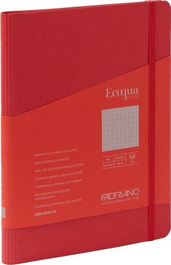 Taccuino EcoQua Plus - con elastico - spiralato - A5 - 70 fogli - puntinato - lampone - Fabriano Cancelleria e prodotti per ufficio/Carta blocchi e quaderni/Blocchi appunti taccuini e diari/Blocchi appunti e taccuini Eurocartuccia - Pavullo, Commerciovirtuoso.it