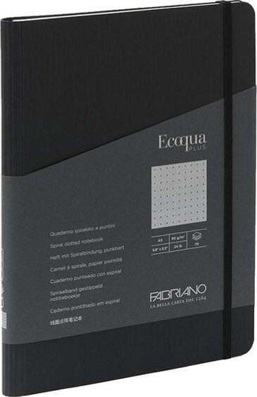 Taccuino EcoQua Plus - con elastico - spiralato - A5 - 70 fogli - puntinato - nero - Fabriano Cancelleria e prodotti per ufficio/Carta blocchi e quaderni/Blocchi appunti taccuini e diari/Blocchi appunti e taccuini Eurocartuccia - Pavullo, Commerciovirtuoso.it