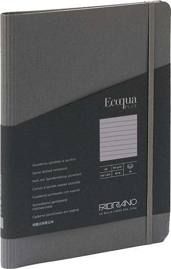 Taccuino EcoQua Plus - con elastico - spiralato - A5 - 70 fogli - righe - antracite - Fabriano Cancelleria e prodotti per ufficio/Carta blocchi e quaderni/Blocchi appunti taccuini e diari/Blocchi appunti e taccuini Eurocartuccia - Pavullo, Commerciovirtuoso.it