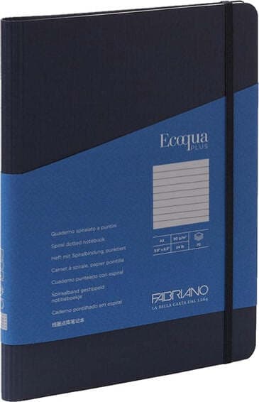 Taccuino EcoQua Plus - con elastico - spiralato - A5 - 70 fogli - righe - blu scuro - Fabriano Cancelleria e prodotti per ufficio/Carta blocchi e quaderni/Blocchi appunti taccuini e diari/Blocchi appunti e taccuini Eurocartuccia - Pavullo, Commerciovirtuoso.it