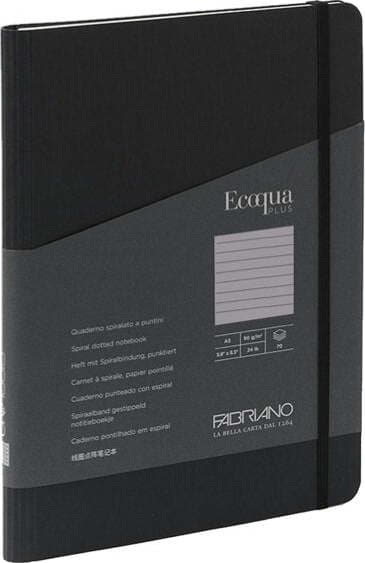Taccuino EcoQua Plus - con elastico - spiralato - A5 - 70 fogli - righe - nero - Fabriano Cancelleria e prodotti per ufficio/Carta blocchi e quaderni/Blocchi appunti taccuini e diari/Blocchi appunti e taccuini Eurocartuccia - Pavullo, Commerciovirtuoso.it
