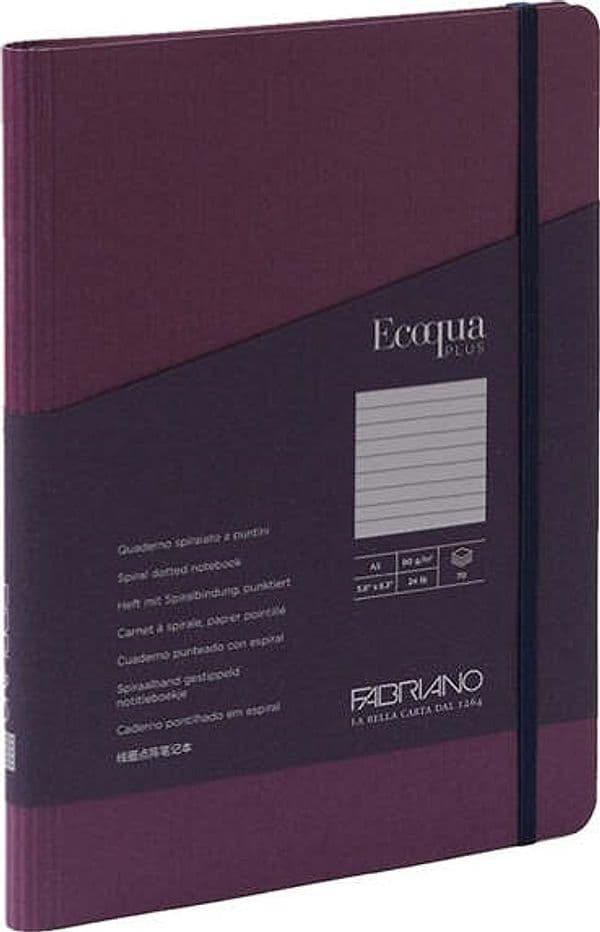 Taccuino EcoQua Plus - con elastico - spiralato - A5 - 70 fogli - righe - vino - Fabriano Cancelleria e prodotti per ufficio/Carta blocchi e quaderni/Blocchi appunti taccuini e diari/Blocchi appunti e taccuini Eurocartuccia - Pavullo, Commerciovirtuoso.it