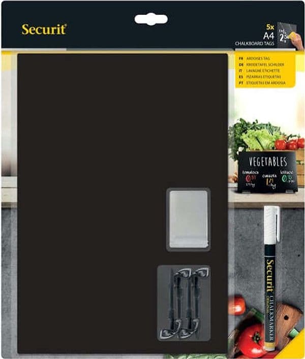 Tag - 21 x 29 7 cm (A4) - nero - Securit - set 5 pezzi Cancelleria e prodotti per ufficio/Archivio ufficio e accessori per scrivania/Lavagne e bacheche/Lavagne Eurocartuccia - Pavullo, Commerciovirtuoso.it