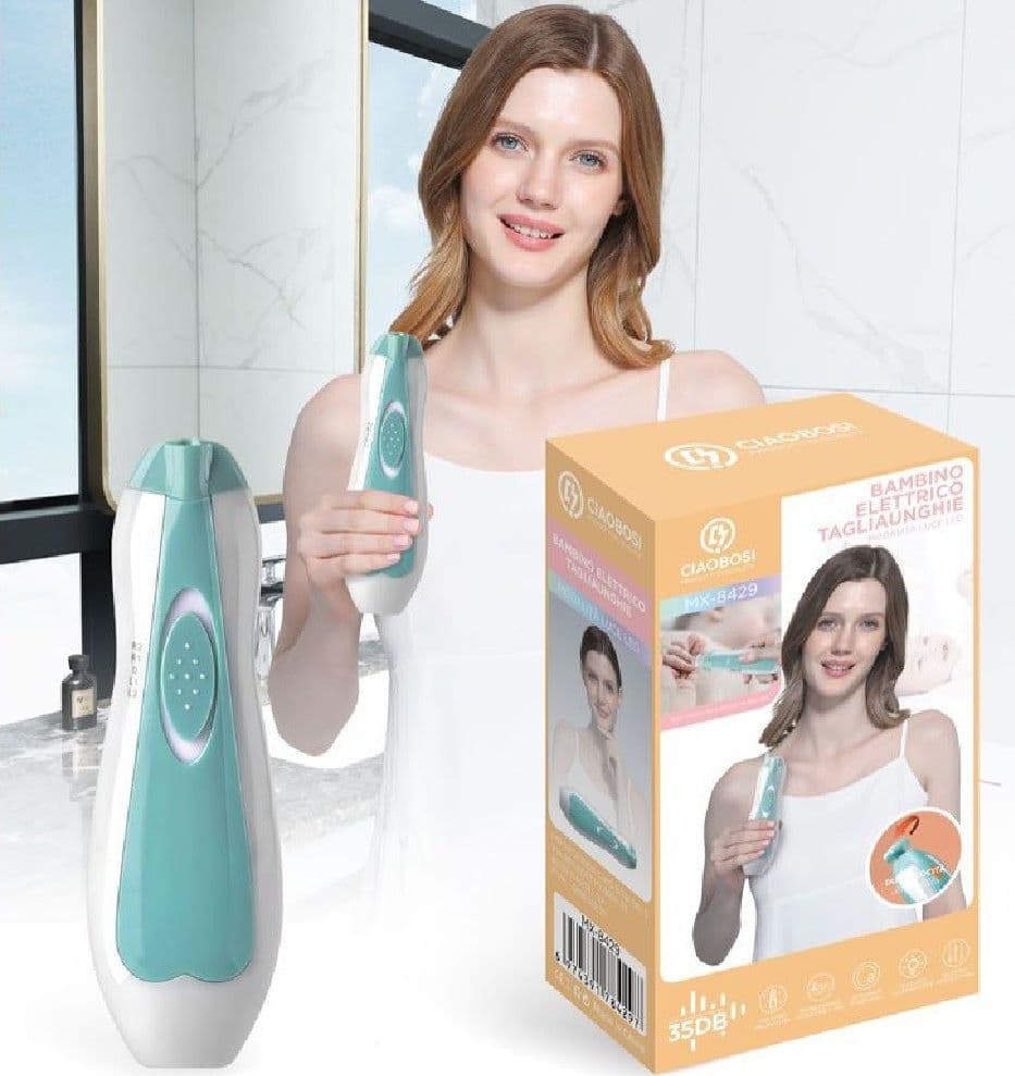 TAGLIAUNGHIE ELETTRICO PER MANI PIEDI UNGHIE BAMBINI NEONATI CON LUCE LED MX-8429