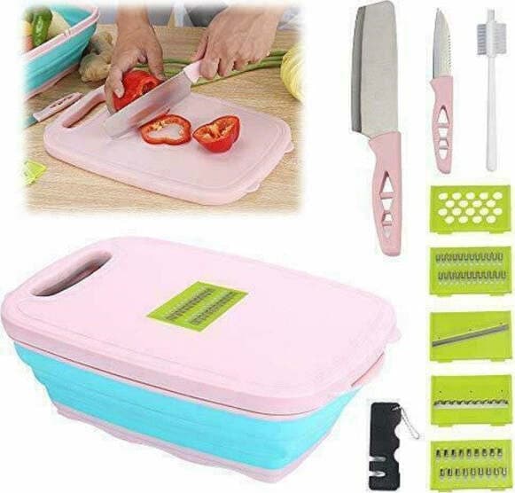 TAGLIERE MULTIFUNZIONE 9 IN 1 PIEGHEVOLE AFFETTA VERDURE COLTELLI CUCINA