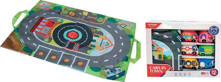 TAPPETO-CON-6-AUTO-STOFFA-Distributori-Giocattoli-(Importazione)