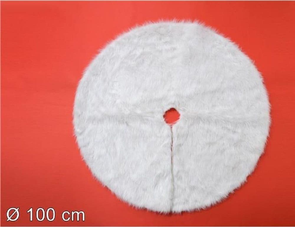 TAPPETO GONNA COPERTURA BASE ALBERO DI NATALE 100CM PELLICCIA BIANCO SOTTOALBERO