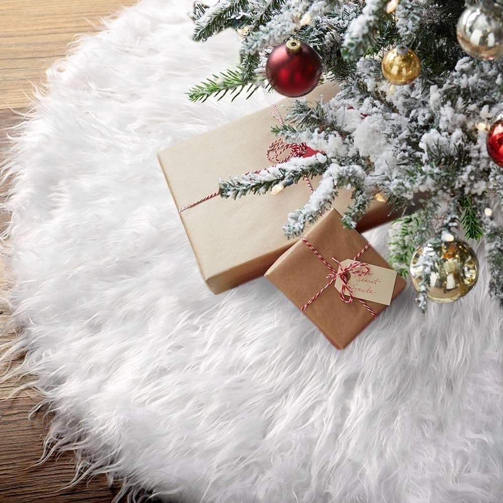 Tappeto-Gonna-Copertura-Base-Albero-Di-Natale-120-Cm-Peluche-Bianco-Effetto-Neve