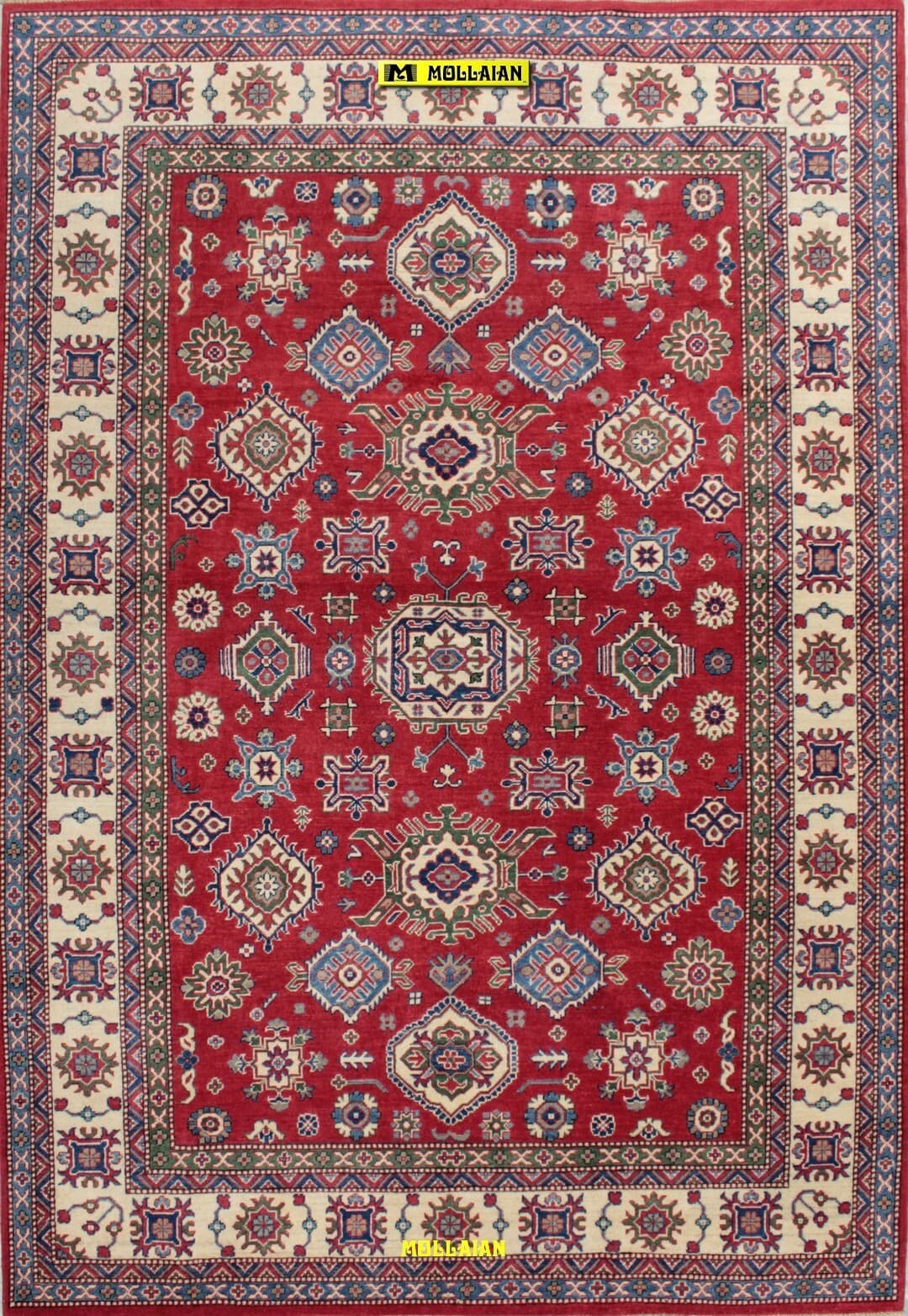 Tappeto Rettangolare Rosso Beige Azzurro Uzbek Kazak 295x206 Cm Tappeto Geometrico Orientale Originale Casa e cucina/Tessili per la casa/Tappeti e tappetini/Tappeti Mollaian Tappeti - Lecce, Commerciovirtuoso.it