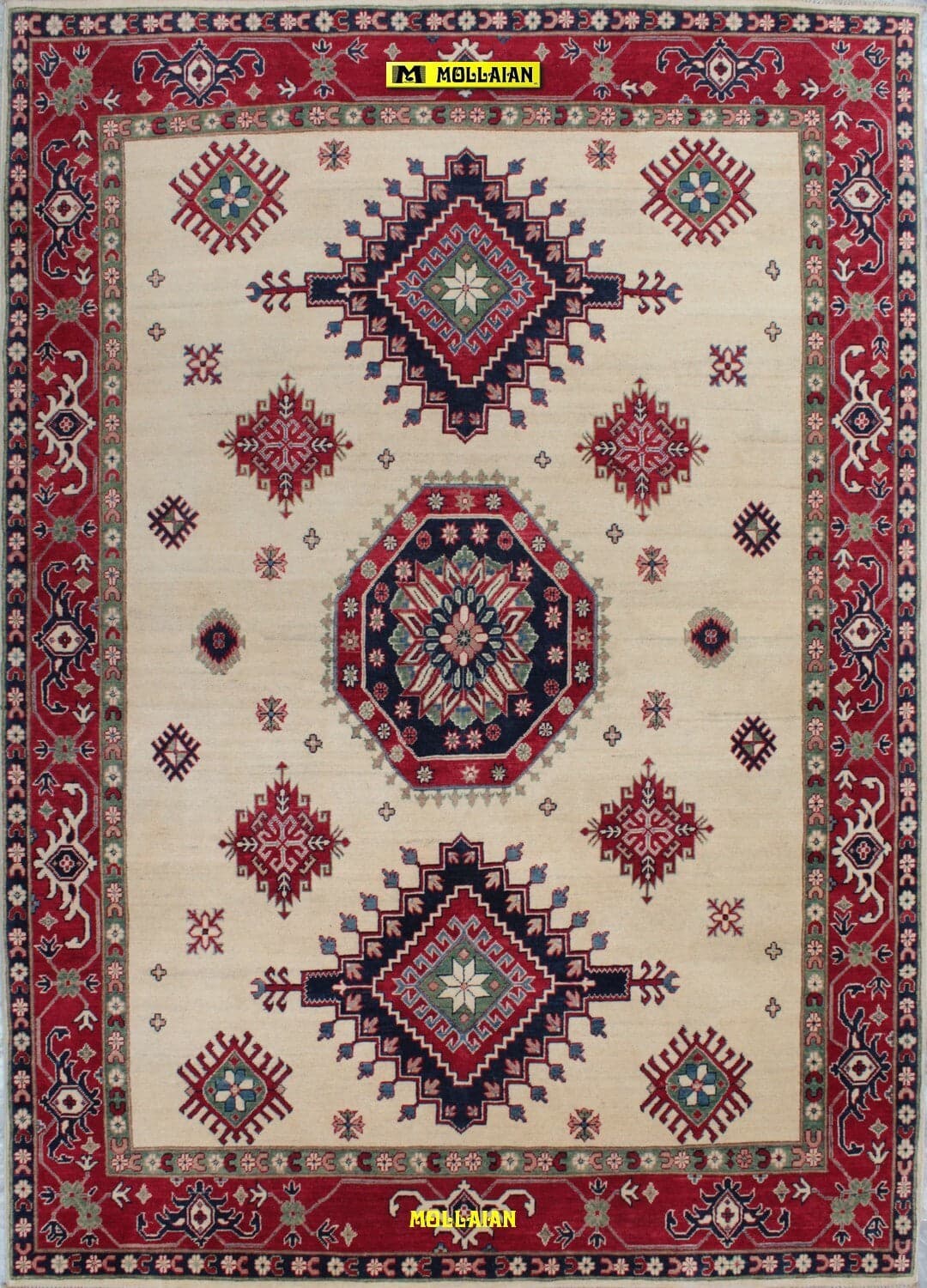 Tappeto Rettangolare Uzbek Kazak 295x213cm Beige E Arancione Tappeto Geometrico Orientale Originale Casa e cucina/Tessili per la casa/Tappeti e tappetini/Tappeti Mollaian Tappeti - Lecce, Commerciovirtuoso.it