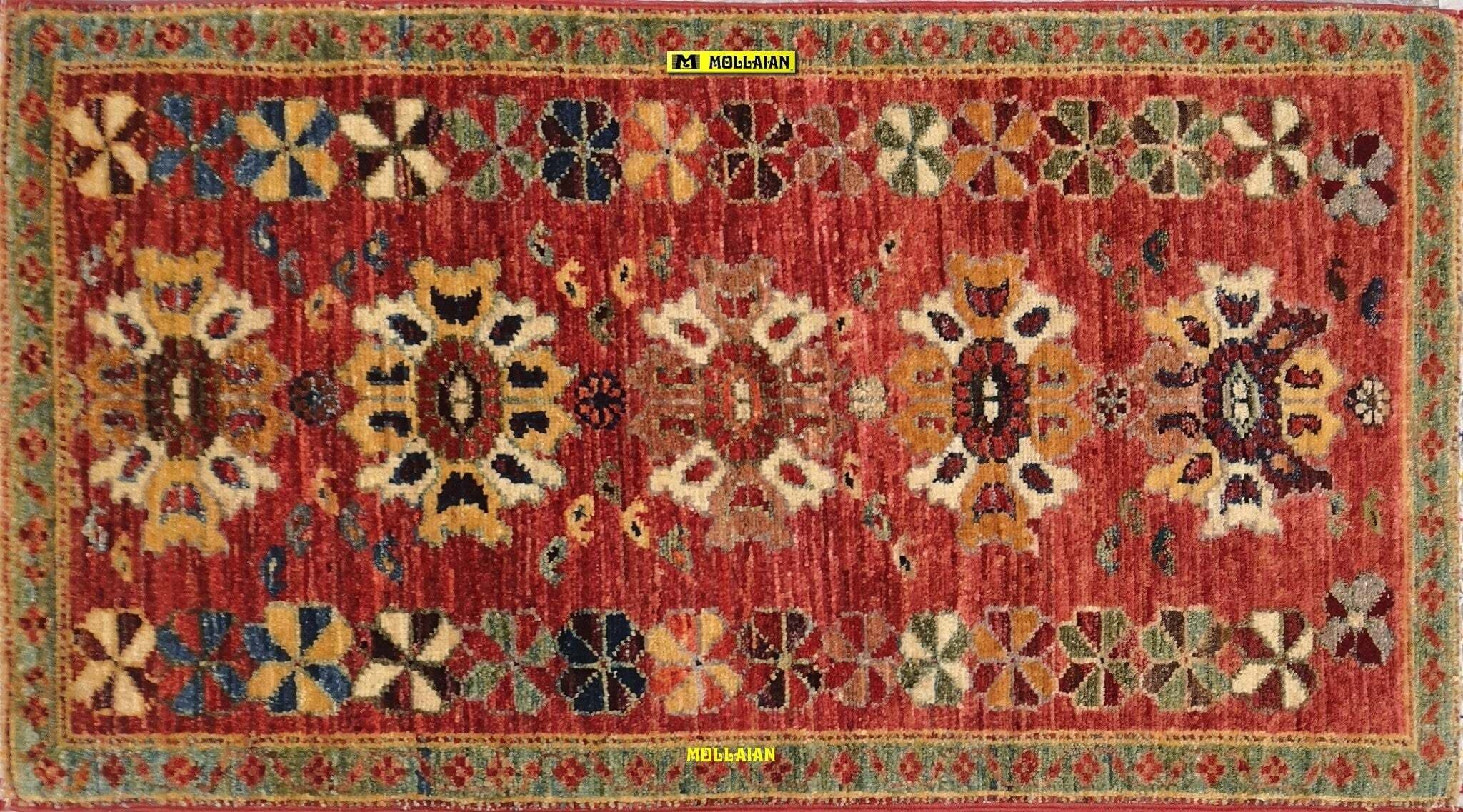 Tappeto-Scendiletto-Sultanabad-Ziegler-Afghanistan-93x55---Lavorazione-Artigianale,-Colori-Vegetali,-Lana-di-Alta-Qualità